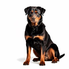 Obraz premium Beauceron dog breed standing against white background, AI Generated