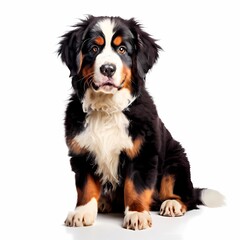 Bernese mountain dog breed standing against white background, AI Generated