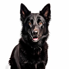Black bohemian shepherd dog breed standing against white background, AI Generated