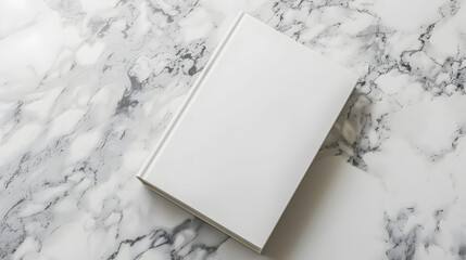 mockup for the presentation of the Book. White realistic blank on white marble background