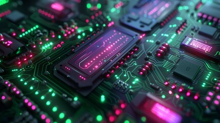 Fototapeta premium Closeup of a Futuristic Circuit Board with Glowing Lights