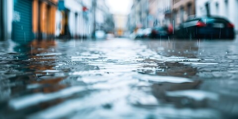 City streets flooded after massive natural disaster theme of destruction and chaos. Concept Natural Disaster, City Streets, Flooded, Destruction, Chaos