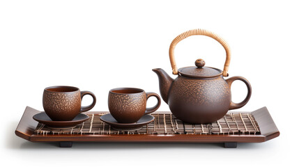 tea set isolated on a white background. Tea ceremony. Created with Generative AI technology.