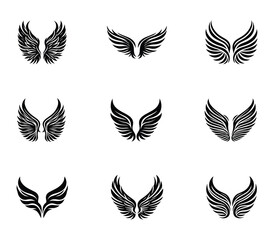 Wings silhouette logo vector set. Wings vector icons set. Wings badges. Collection wings badges