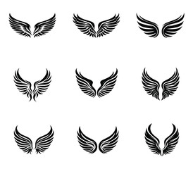 Wings silhouette logo vector set. Wings vector icons set. Wings badges. Collection wings badges