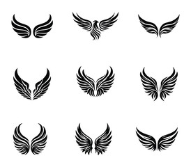 Wings silhouette logo vector set. Wings vector icons set. Wings badges. Collection wings badges