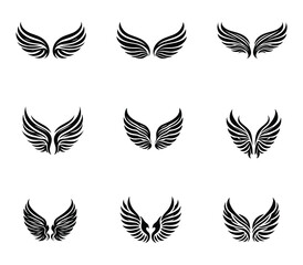Wings silhouette logo vector set. Wings vector icons set. Wings badges. Collection wings badges