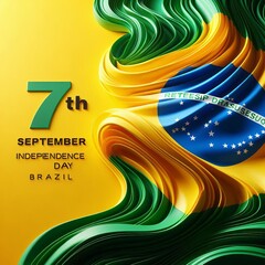 illustration of Brazil independence day celebration Waving flag and against a vibrant yellow background