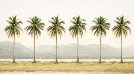 Fototapeta premium Seven palm trees in a row on sandy beach