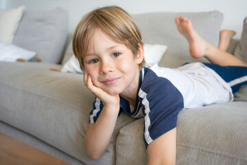 Portrait of a smiling Cute blond child, toddle boy at home