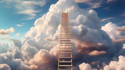 Clouds and an abstract ladder. notion of professional progress and advancement.