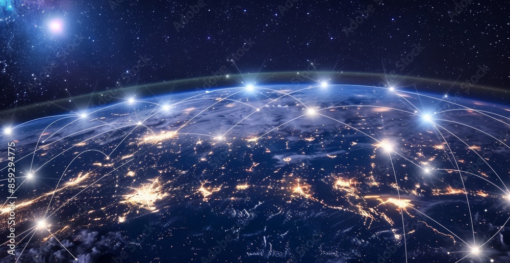 Canvas Prints global network concept, with visualization lines representing connections, glowing, earth