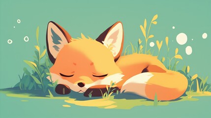 cute character of sleeping fox with harmfull color