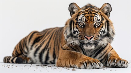 Naklejka premium Tiger stares intensely from white background