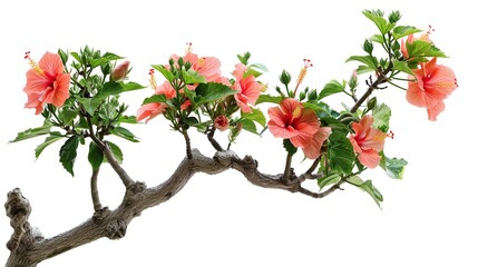 Fototapeta premium Isolate a flowering hibiscus tree on a white background