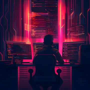 Secure Coding: 2D Illustration of SQL Injection with a Dark-Toned Color Scheme and Bright Highlights Conveying Urgency