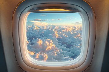 Fototapeta premium Beautiful aerial view of fluffy white clouds and blue sky seen through an airplane window