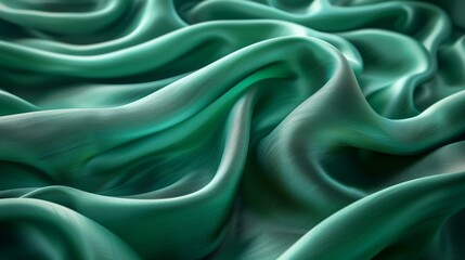 Obraz premium Emerald green silk fabric with smooth waves in detail, textured background. Elegance and luxury concept