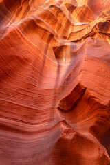 Antelope Slot Canyon Passageway walls show the unique patterns that form while floodwater and sediment flow through.