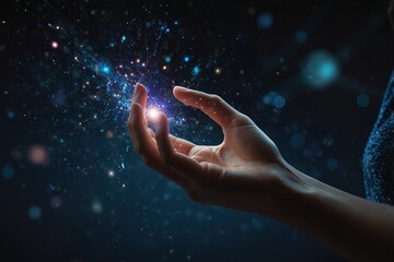 Woman hand touching The metaverse universe,Digital transformation conceptual for next generation technology