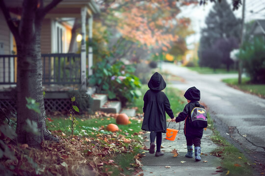 Kids in costumes on trick-or-treat