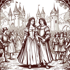 Medieval Renaissance Festive in Front of Castle