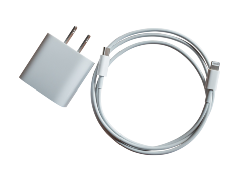 USB charging cable of smartphone isolated on transparent background. PNG File