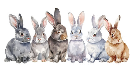 Obraz premium Collection of cute rabbits watercolor isolated on a white background