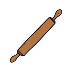 Hand drawn cartoon dough rolling pin on white background.