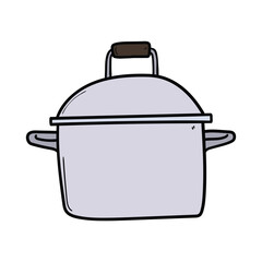 Hand drawn cartoon metal saucepan on white background.
