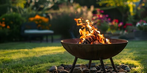 Graphic art of fire pit burning at outdoor garden party. Concept Outdoor Photography, Fire Pit, Garden Party, Graphic Art, Visual Imagery