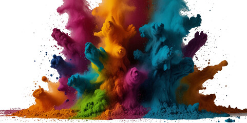 Vector colorful vibrant rainbow, smoke and cloud holi paint color powder explosion with bright colors isolated  on transparent background. Multicolored explosion of rainbow powder paint holi festival 