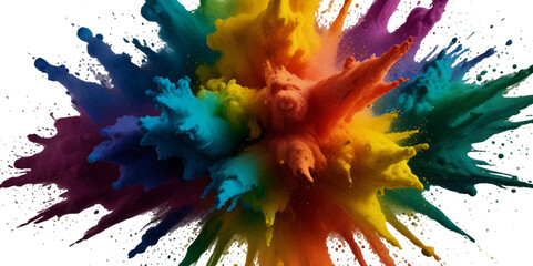 Colorful smoke rainbow painted holi fog festival background. Colorful rainbow paint color smoke cloud explosion isolated on transparent background.