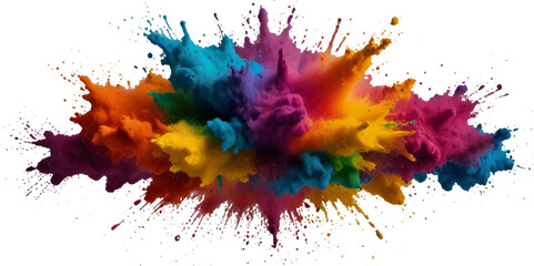 Vector colorful vibrant rainbow, smoke and cloud holi paint color powder explosion with bright colors isolated  on transparent background. Multicolored explosion of rainbow powder paint holi festival 