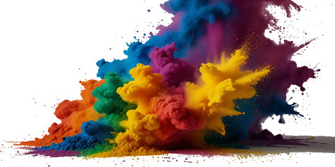 Colorful smoke rainbow painted holi fog festival background. Colorful rainbow paint color smoke cloud explosion isolated on transparent background.