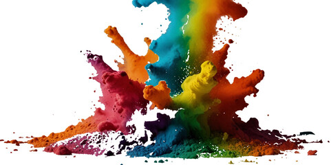 Colorful smoke rainbow painted holi fog festival background. Colorful rainbow paint color smoke cloud explosion isolated on transparent background.