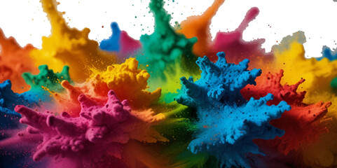 Vector abstract colorful rainbow holi paint and colorful cloud smoke powder explosion isolated on transparent wide panorama background.