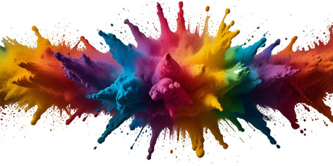 Fototapeta premium Vector abstract colorful rainbow holi paint and colorful cloud smoke powder explosion isolated on transparent wide panorama background.