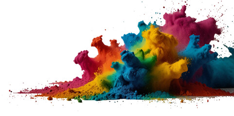 Vector abstract colorful rainbow holi paint and colorful cloud smoke powder explosion isolated on transparent wide panorama background.