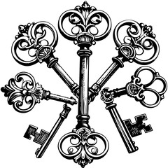 Victorian key vintage illustration AI Generative