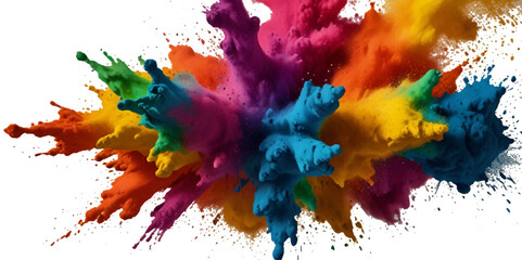 Colorful smoke rainbow painted holi fog festival background. Colorful rainbow paint color smoke cloud explosion isolated on transparent background.