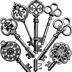 Victorian key vintage illustration AI Generative