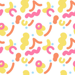 Colorful abstract pattern with various shapes on white background