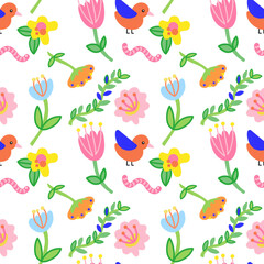 Colorful nature-themed seamless pattern