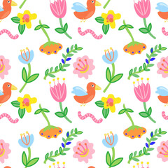 Colorful nature-themed seamless pattern