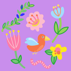 Colorful birds and flowers seamless pattern