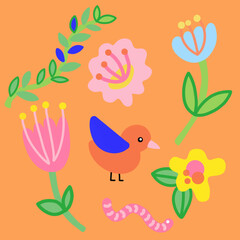 Colorful birds and flowers seamless pattern