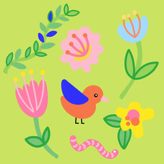 Colorful birds and flowers seamless pattern