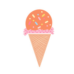Ice cream cone with orange scoop and sprinkles