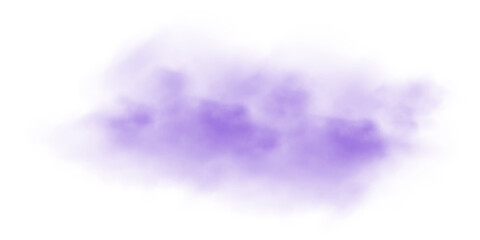 Fog or smoke. Purple smog clouds on floor, isolated transparent special effect. Morning fog over land or water surface, magic haze. PNG.
